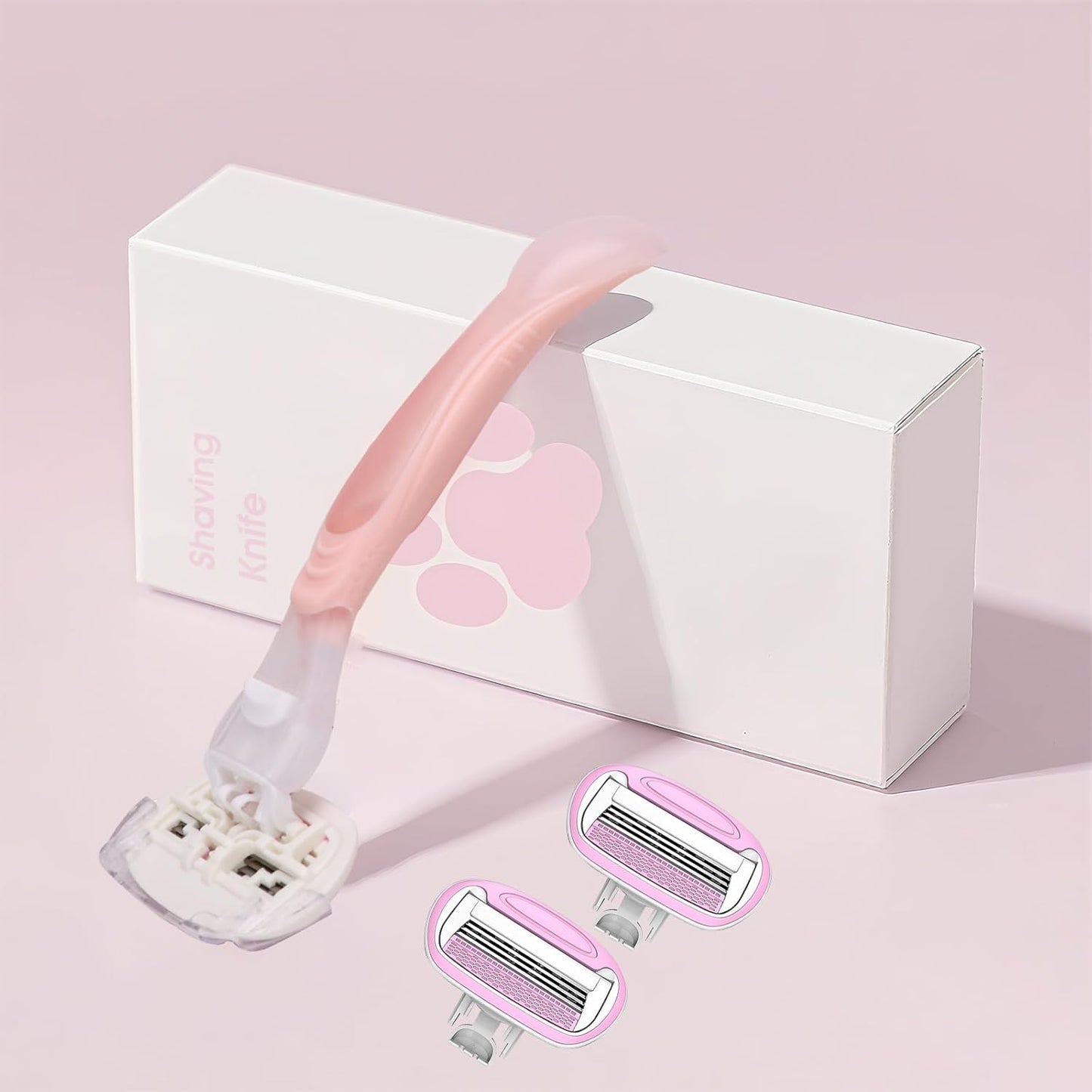 Women's Travel Razor Set, Purple, Plastic Handle, 4-Blade System with 2 Refills and Case, Compact Portable Design for Sensitive Shaving (Pink)