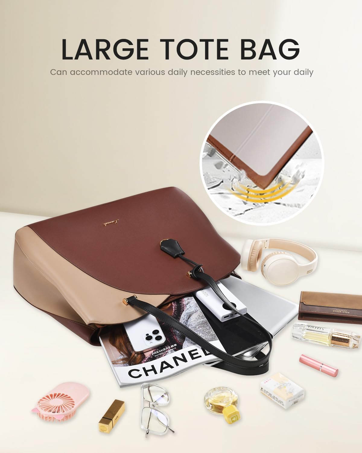 LOVEVOOK 17 Inch Laptop Tote Bag for Women, Work Bags Laptop Bag Teacher Tote Bag, Leather Computer