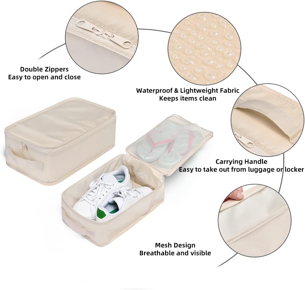 Travel Shoe Bags, Foldable Waterproof Shoe Pouches Organizer-Double Layer (8 Cream Shoe Bags)