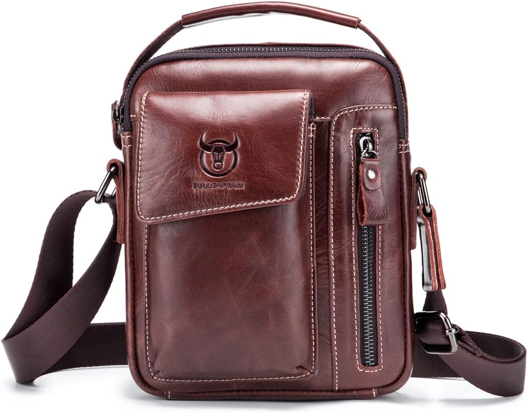 KPYWZER Genuine Leather Shoulder Bag Small Men Messenger Pack Handbag Sling Crossbody Bag Man Purse