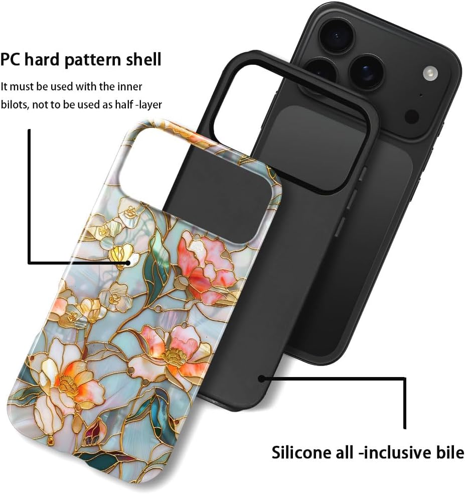 Case for iPhone 17 Pro Max - Slim Fit Anti-Scratch Phone Case for Girl Women - Stained Glass Aesthetic Flowers (Glossy)