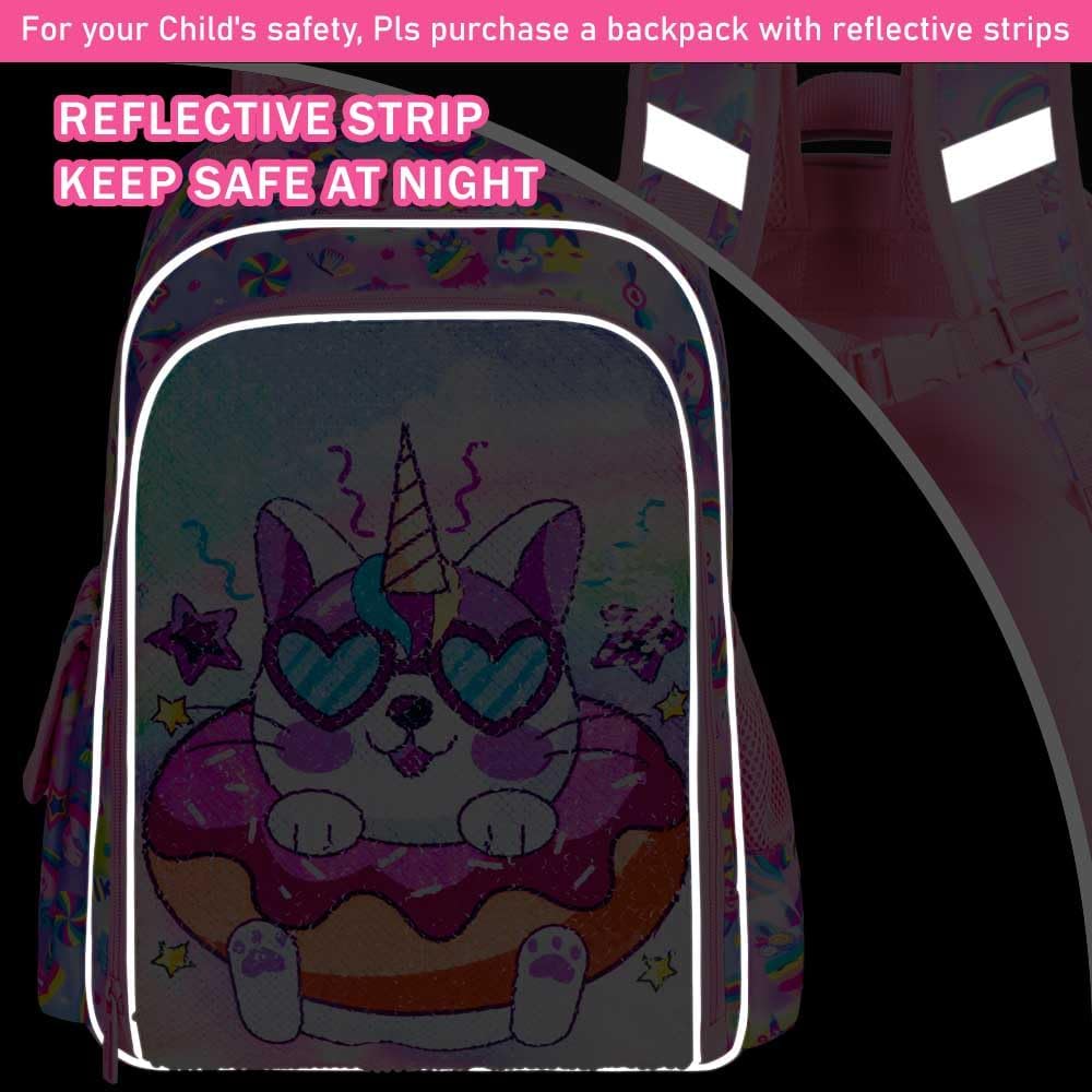 3PCS Girls Backpack, 16" Sequin Prechool Elementary Bookbag and Lunch Box