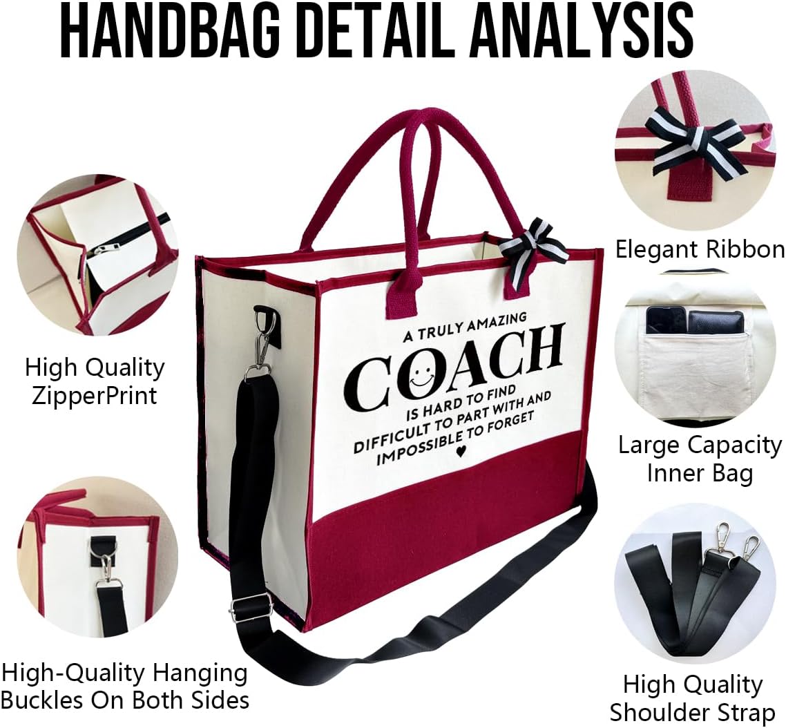 Amazing Coach Tote Bag, Women's Canvas Handbags, Shoulder Beach Bag, Thank You Gift for Female Coach, Gifts for Female Coaches, Canvas Tote Bag With Zipper, Makeup Bag A1
