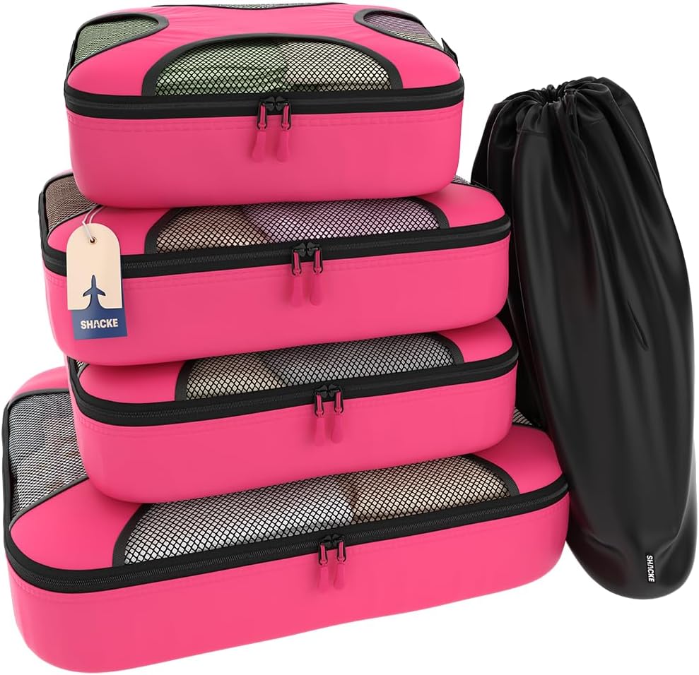 Shacke Premium 5 Packing Cubes Set - Lightweight Mesh Travel Luggage Organizers with Laundry Bag