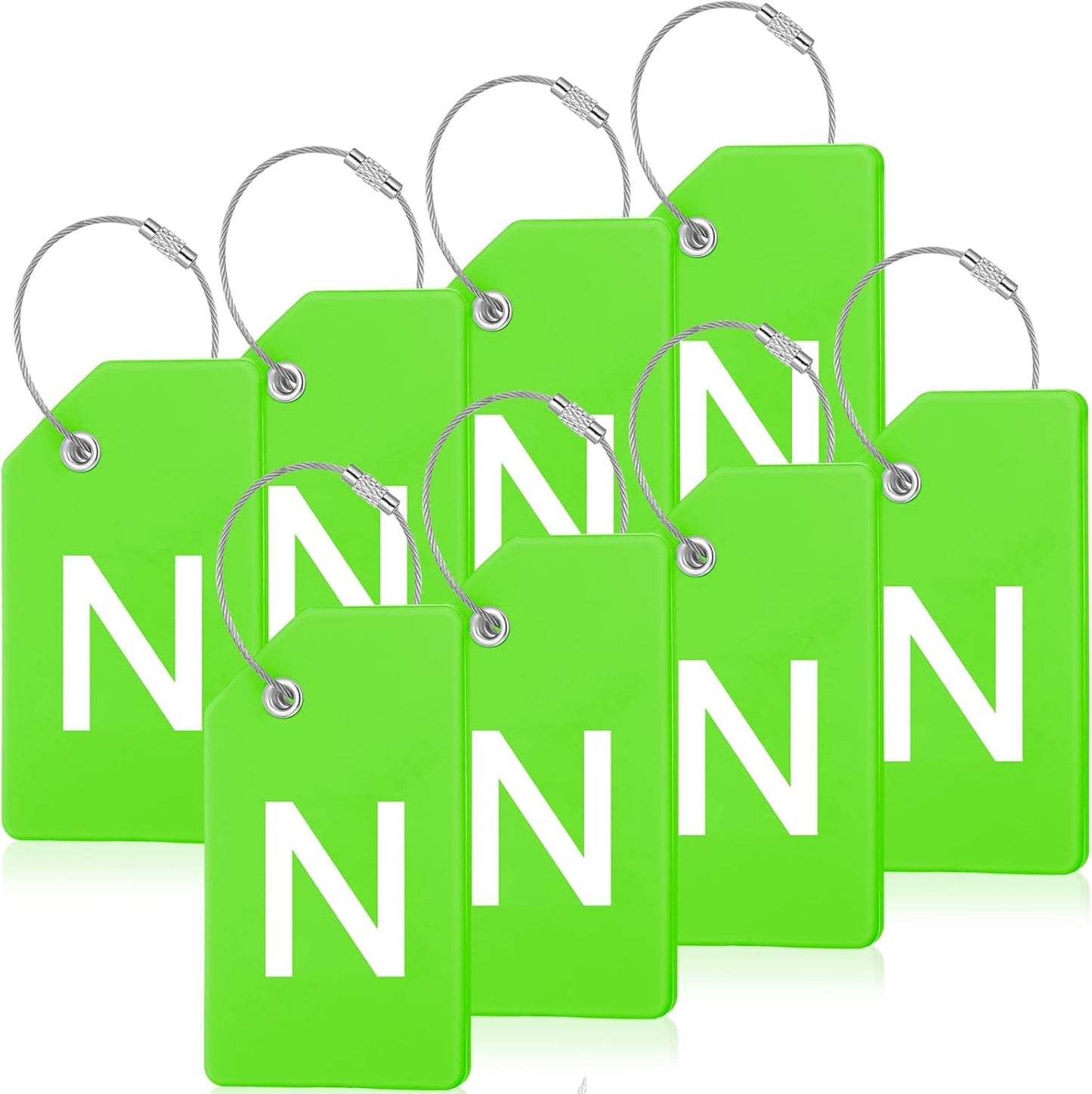 8 Pcs Initial Letter A-Z Luggage Tags Silicone Suitcase Instrument Tag with Name Card and Stainless Steel Loop(Letter N,Green)