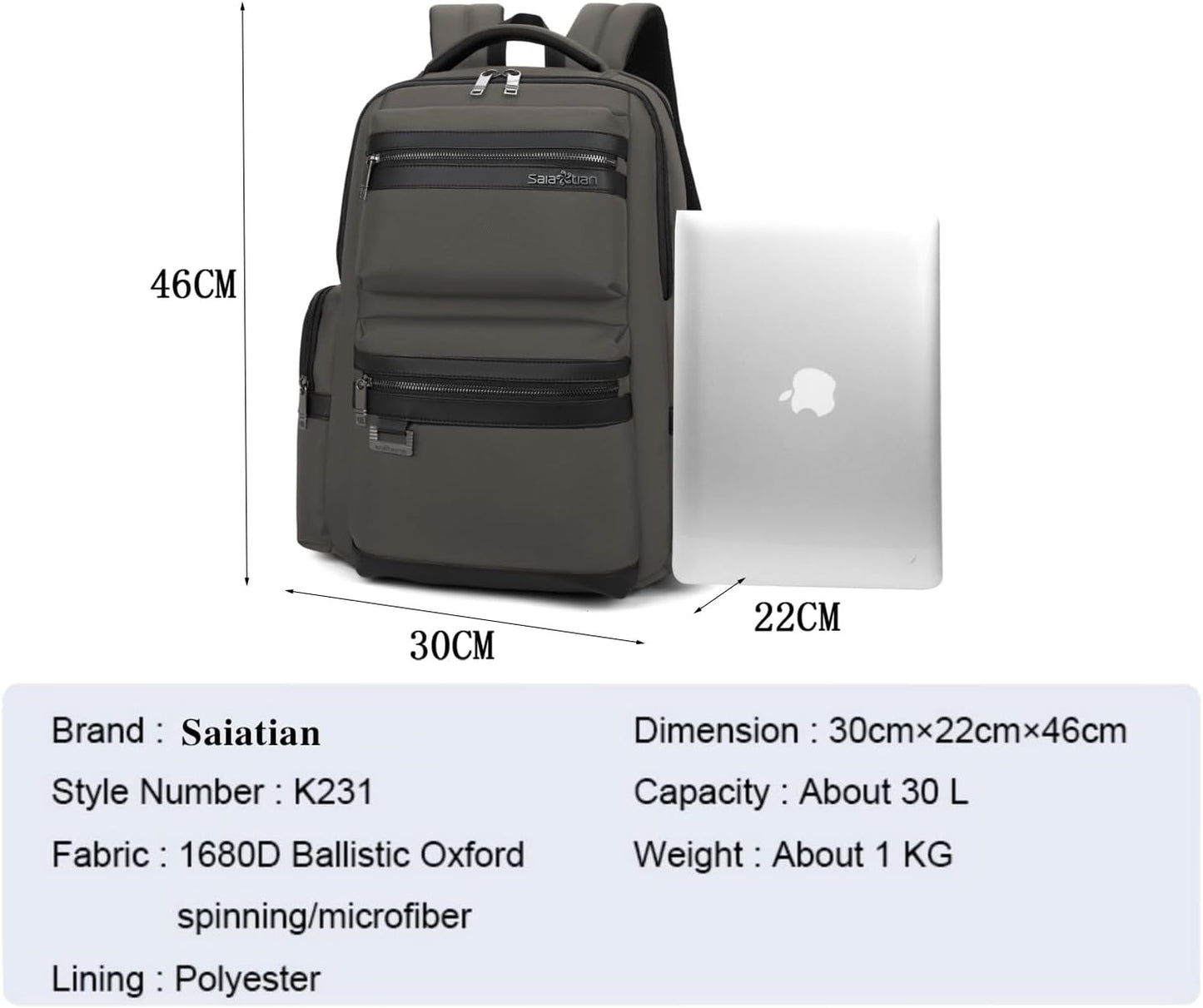 Backpack Multiple Compartmentalized Storage Business Computer Bag,waterproof, for Men & Women, Black (Grey)