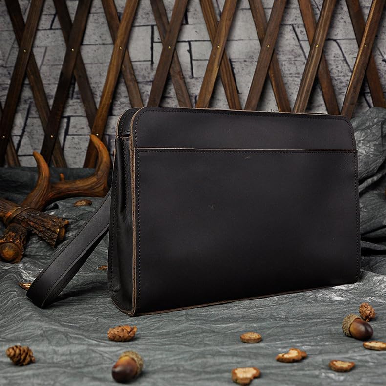 Vintage Crazy Horse Leather Business Briefcase - Under Arm Clutch Bag with Tablet Case & Organizer