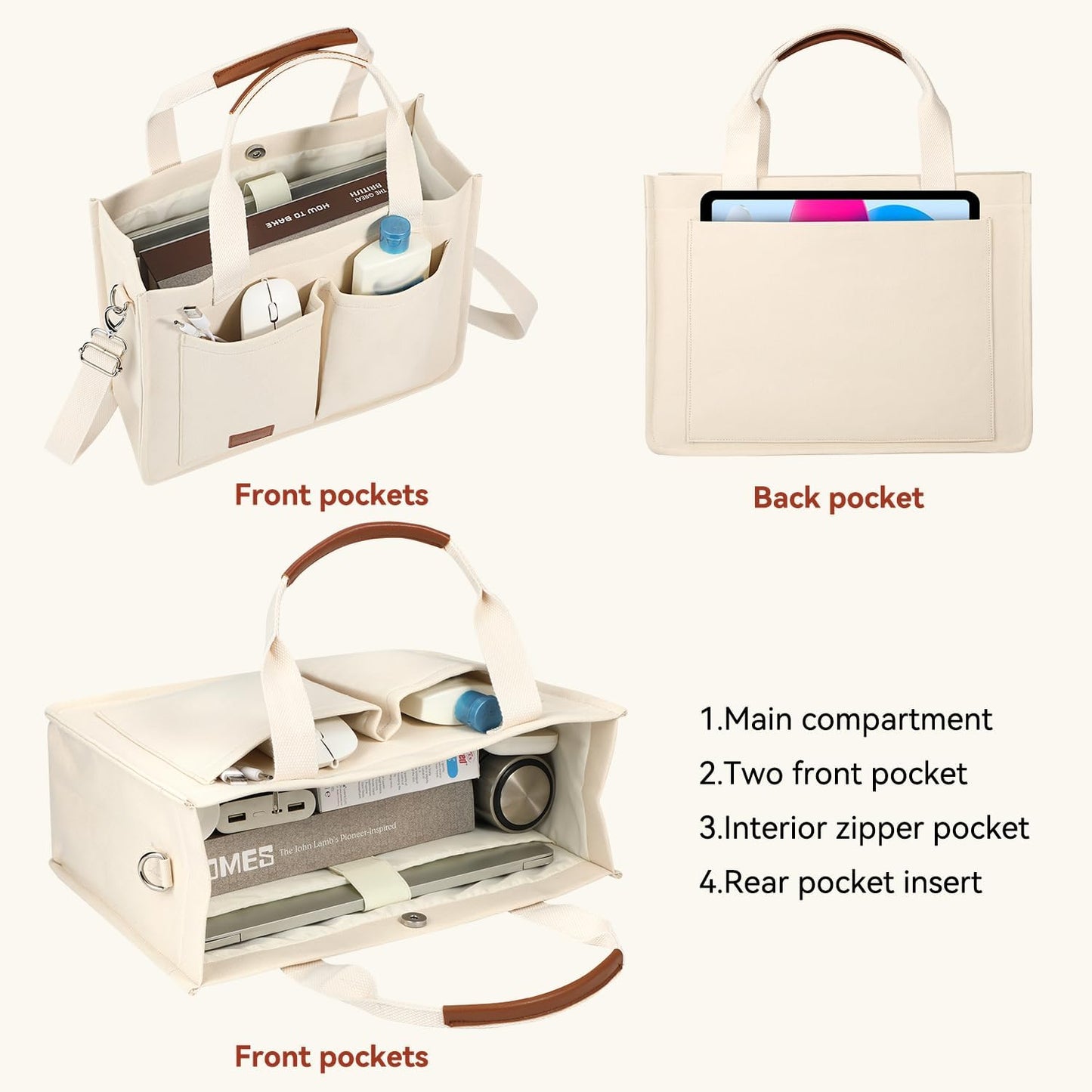 Voova Large Canvas Tote Bag for Women, Womens Laptop Work Bags Crossbody Purse Handbag Shoulder Travel Messenger Totes