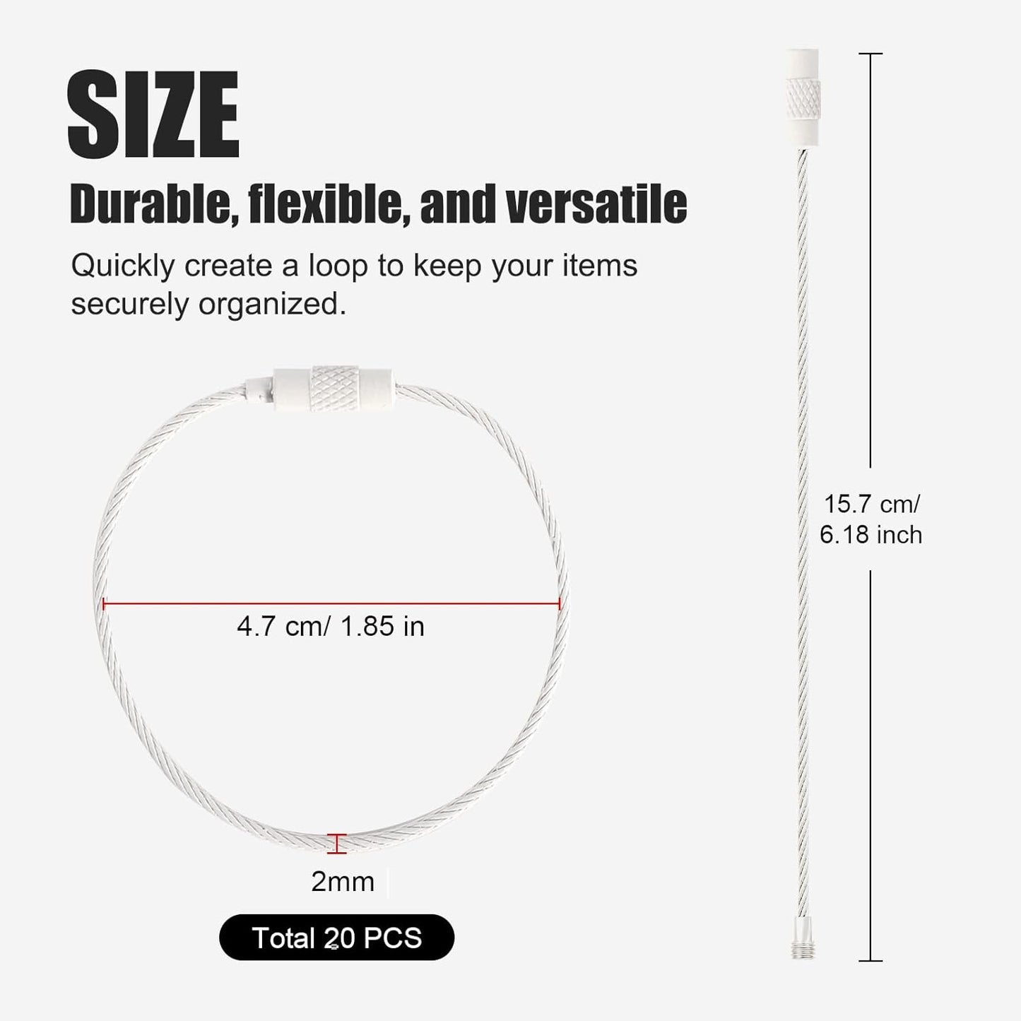 Stainless Steel Wire Keychains Aircraft Cable Cable (20 PCS White)