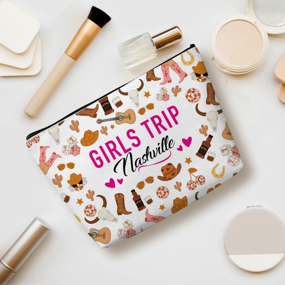 Nashville Girls Trip Makeup Bag, Nashville Souvenir Nashville Lovers Gift Nashville Travel Vacation Cosmetic Bag for Women Sister Girls Weekend Birthday Christmas Bachelorette Party Friendship Gifts