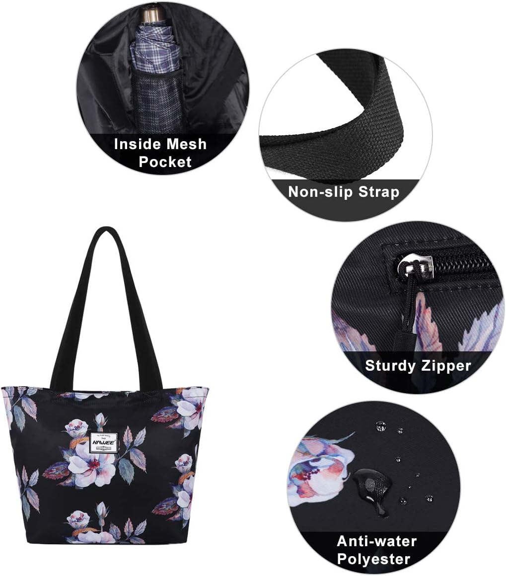 Tote Bag with Zipper for Women Inside Mesh Pocket Heavy Duty Casual Anti-water Cloth Travel Shoulder Handbag