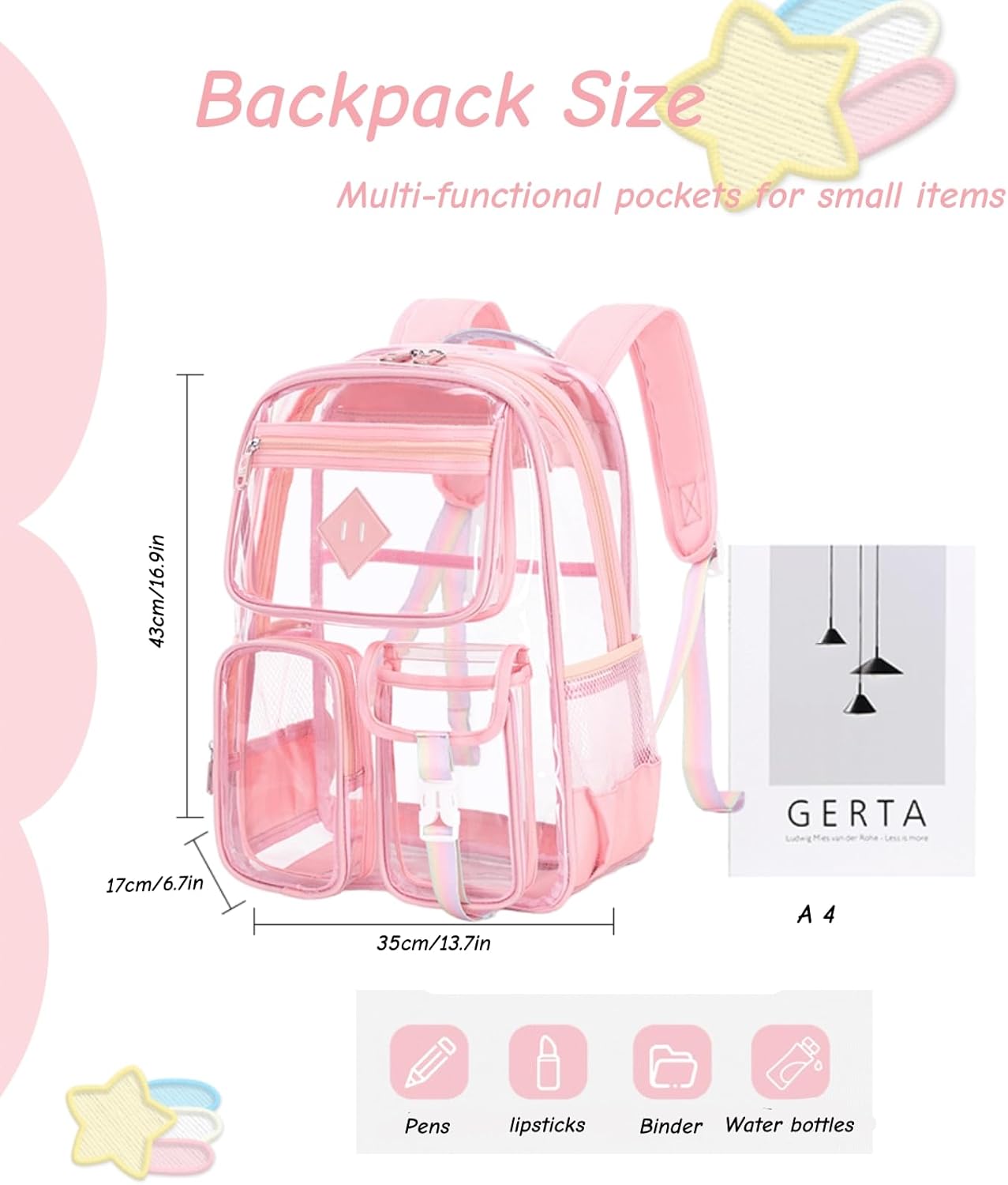 Clear Backpack for Girls Large Heavy Duty Transparent Bookbag for Middle School Kids Travel Daypacks