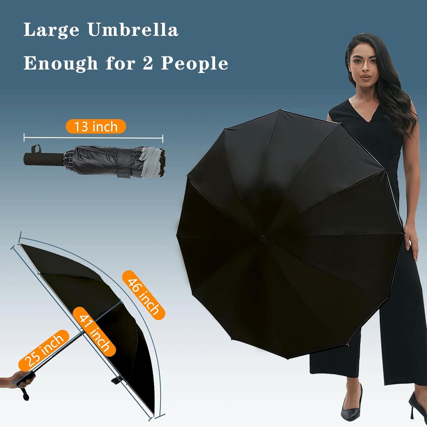 Large Double-Ribs Umbrella Automatic Folding Umbrella for Women Men, Travel, UPF 50+ UV Protection,46-Inch, 12 Ribs, Light Green