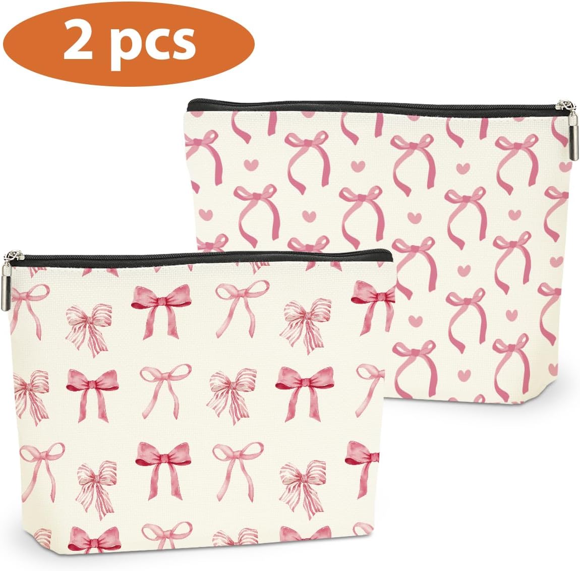 2PCS Pink Bow Makeup Bag, Coquette Preppy Bow Cosmetic Bags Gifts for Women Girls Pink Trendy Toiletry Bag Best Birthday Christmas Gifts for Girls Women Sister Travel Cosmetic Bag