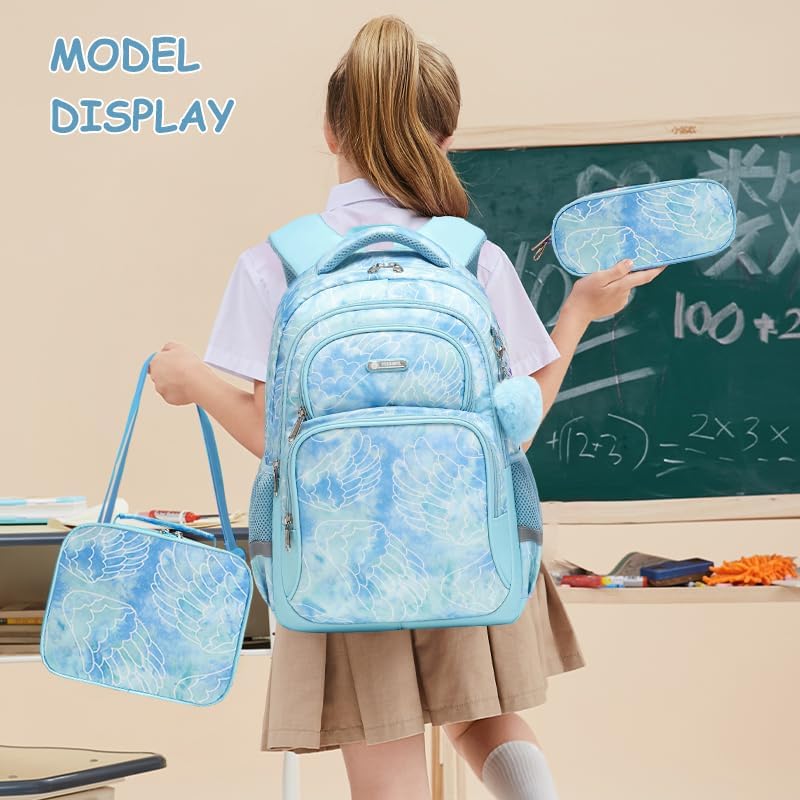 Cusangel Kids school Backpack with lunch bax for Girls,Elementary 6-12years Bookbag nylon large capacity backpack,Daypack