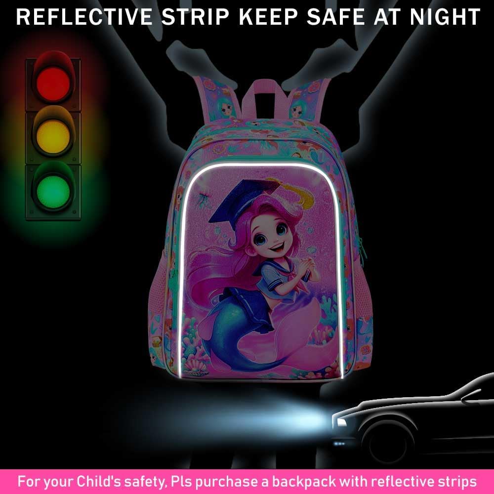 3PCS Mermaid Backpack, 16" Girls Bookbag with Lunch Box, Water Resistant Kids Elementary Prechool Toddler Shool Bag - Pink Dr. Mermaid