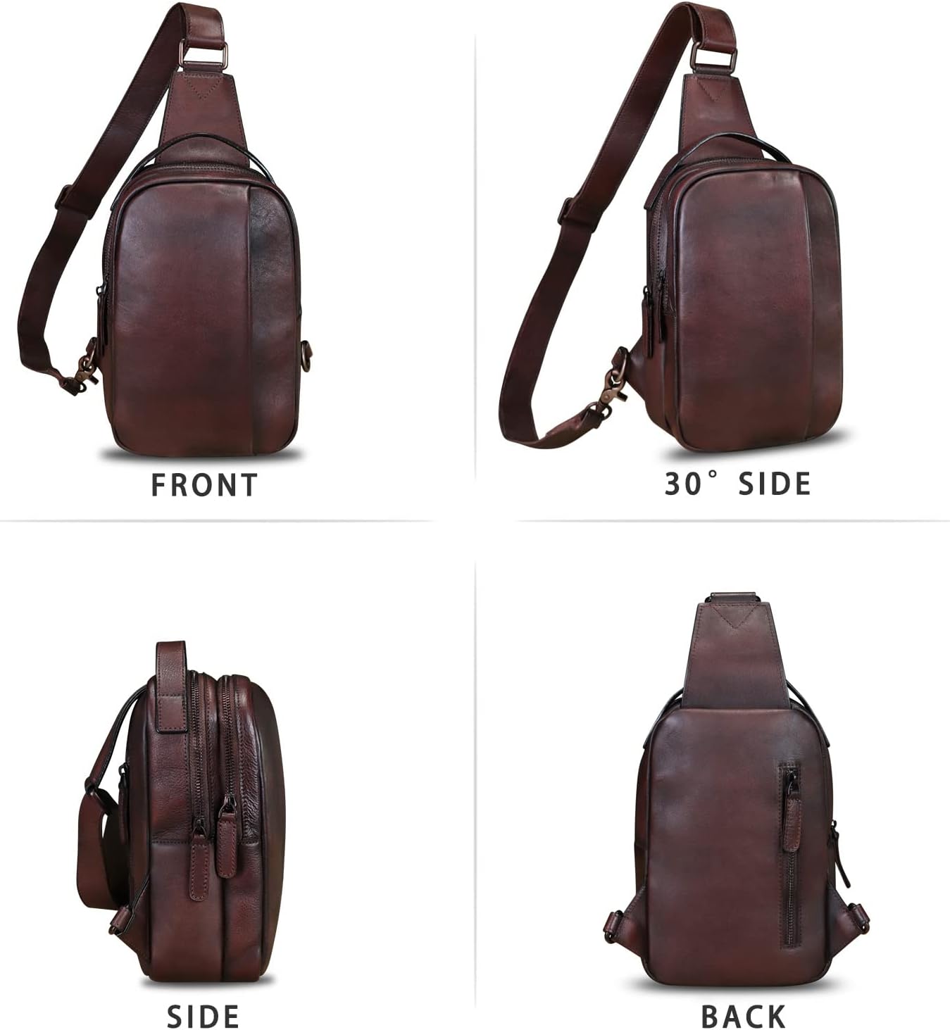 Genuine Leather Sling Bag Crossbody Purse Retro Handmade Hiking Daypack Motorcycle Shoulder Backpack Vintage Chest Bags (Coffee)