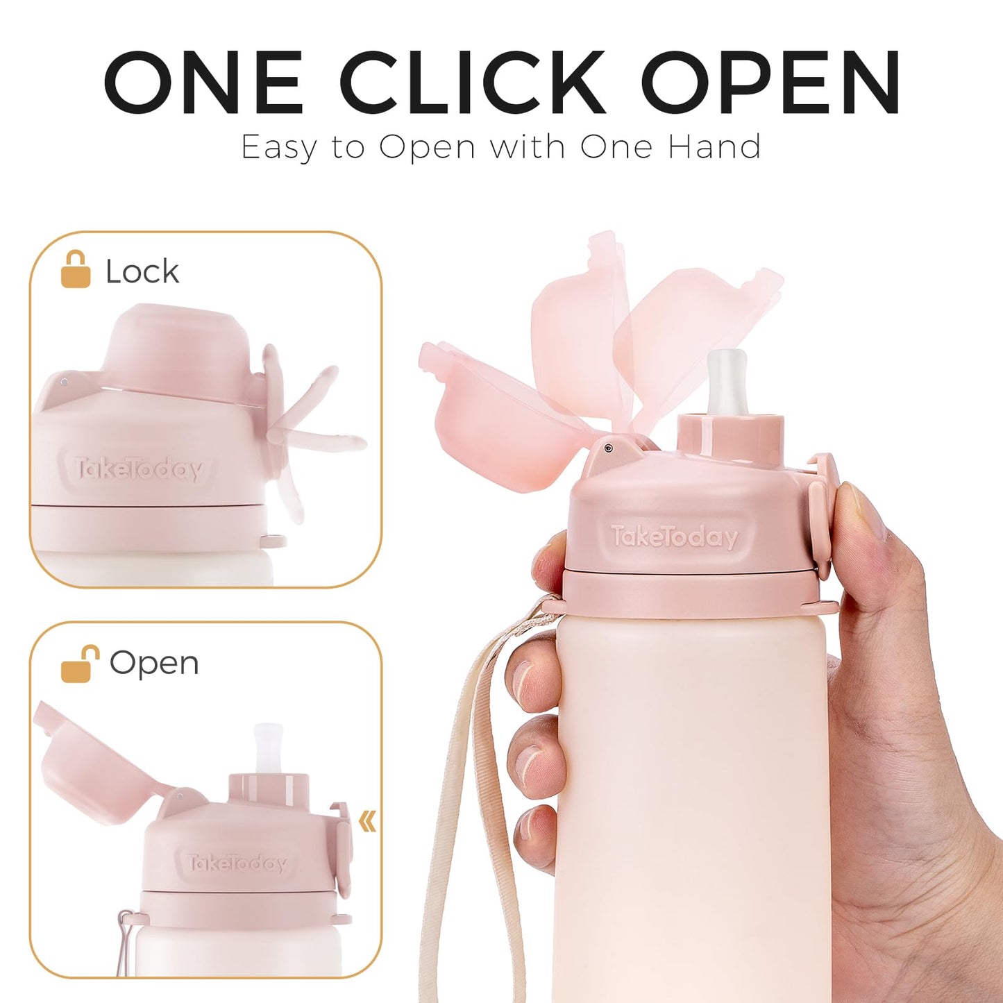 TakeToday Collapsible Water Bottles with Straw for Travel, 21oz, Sand