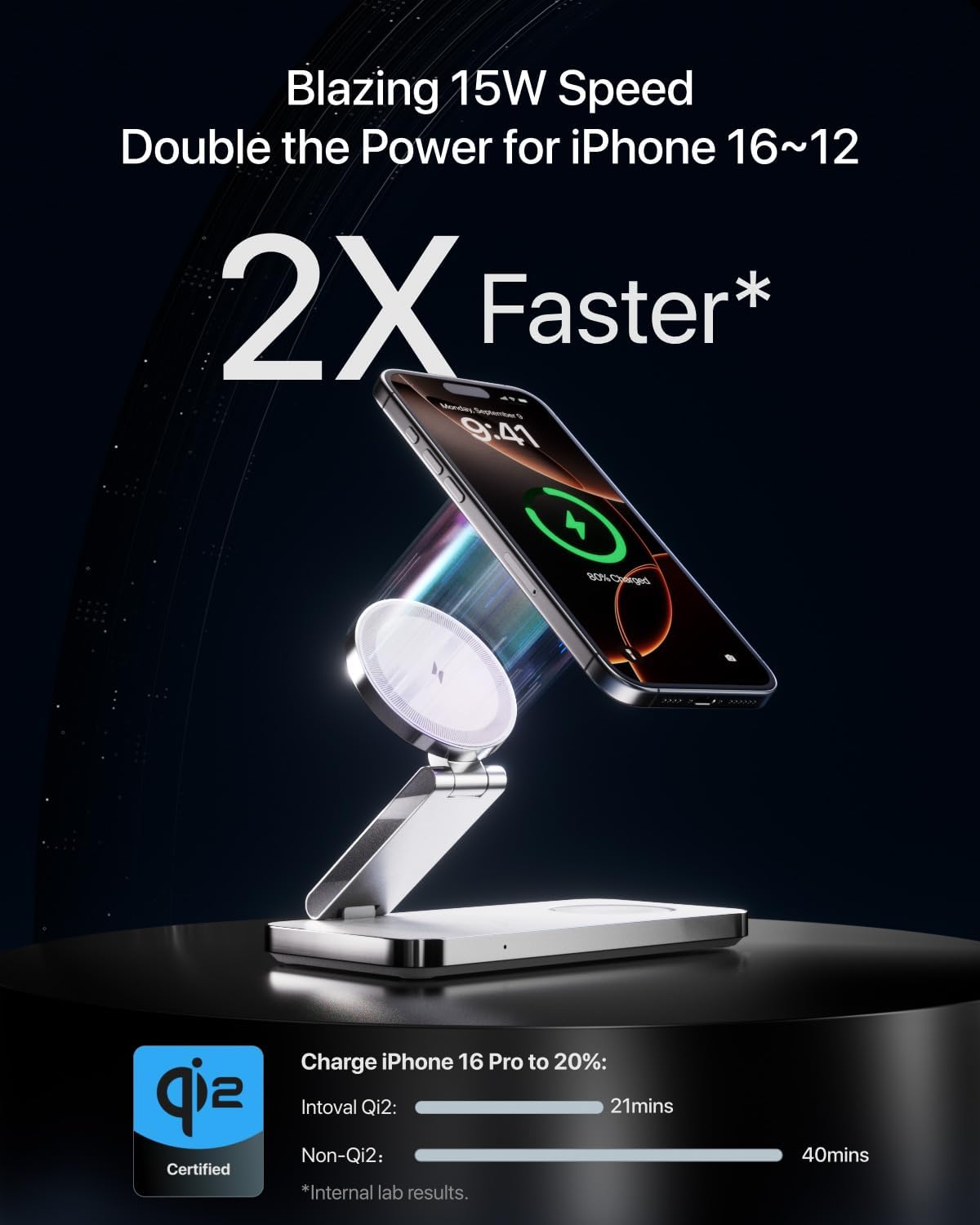 Intoval 3-in-1 Foldable Wireless Charging Station, Qi2 Certified 15W Ultra Fast Wireless Charger for Magsafe, Magnetic Charger Stand for iPhone 17/16/15/14/13/12, Apple Watch & AirPods. (White)