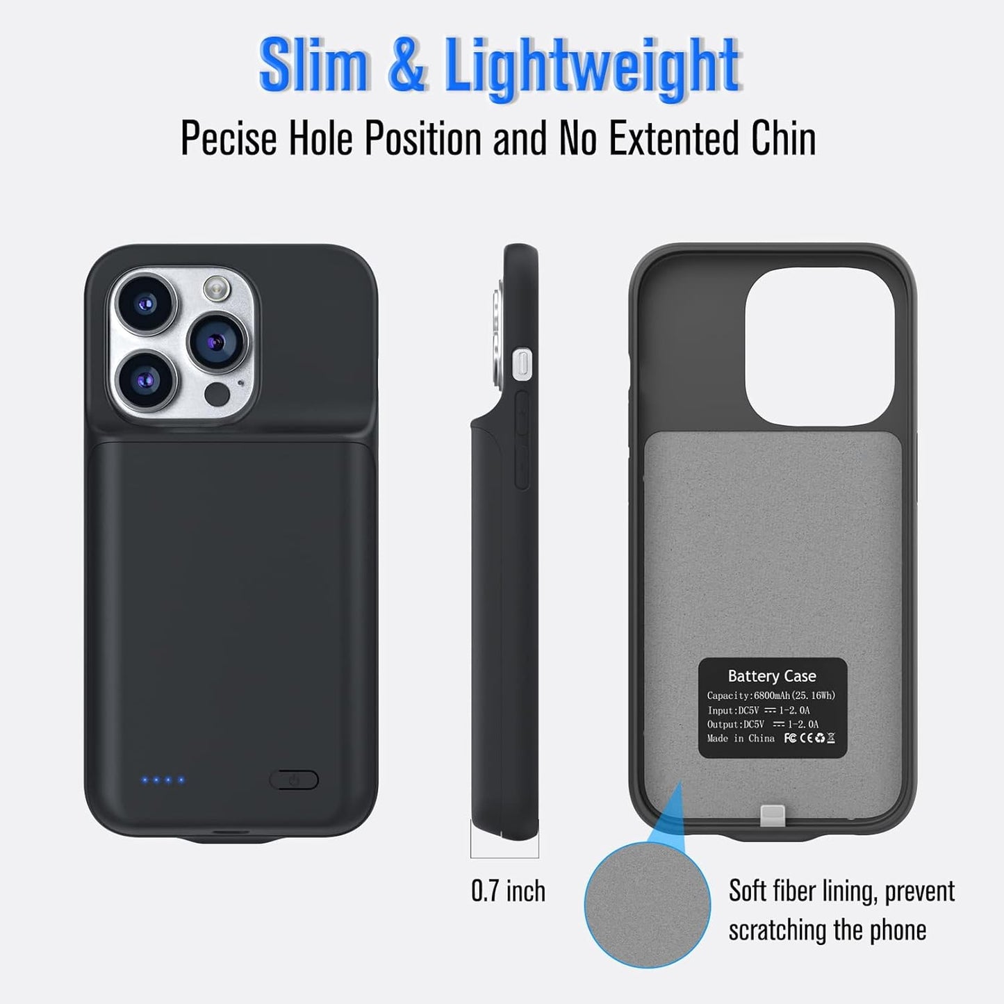 Gladgogo Battery Case for iPhone 14 Pro Max, Powerful 8500mAh Portable Protective Charging Case Charger Cover Rechargeable Extended Battery Pack Compatible with iPhone 14 Pro Max (6.7 inch) - Black