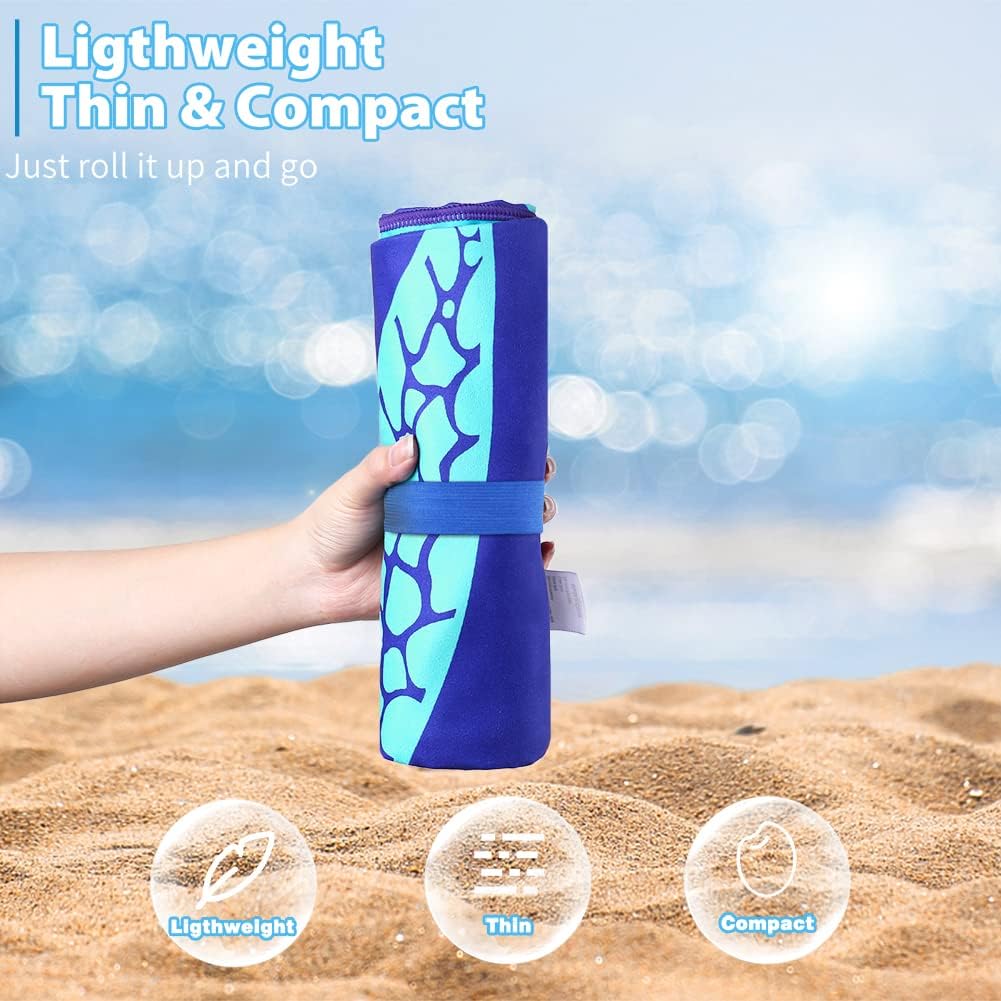 2 Pack Microfiber Lightweight Beach Towel 71"x32" Oversized Extra Large Thin Sand Free Towels