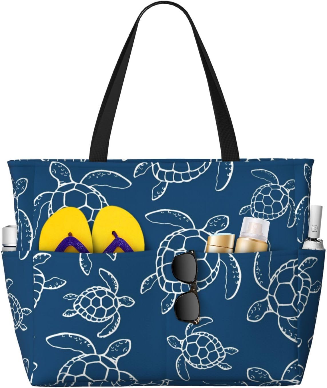 Large Travel Beach Tote Bag with Zipper Pockets Portable Lightweight Gym Bag Picnic Outdoor
