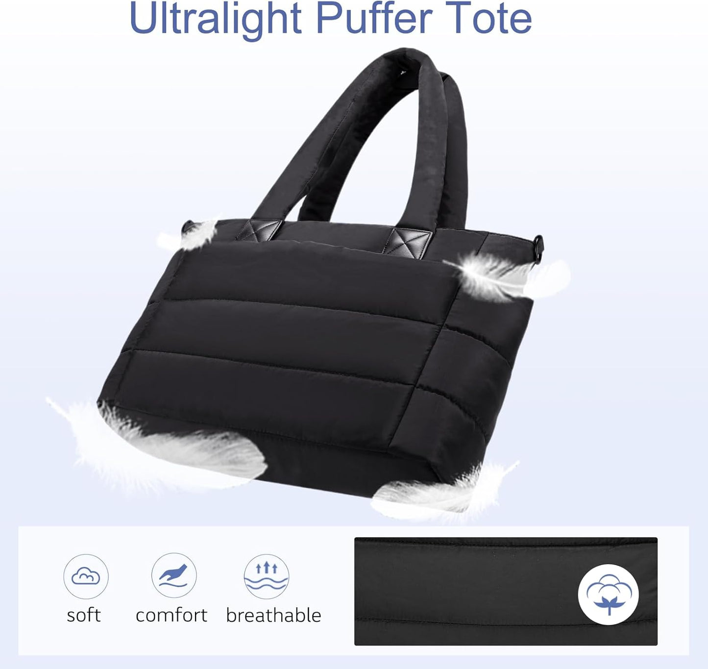 Tote Bag for Women Puffer Tote Bag Large Nurse Bags Shoulder Handbag with Zipper for Work Travel