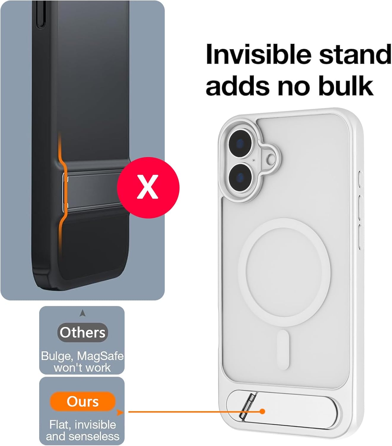 Tikoo Strong Magnetic for iPhone 16 Plus Case with Magsafe and Built-in Invisible Kickstand Slim Translucent Matte Military Grade Protective Phone Case for iPhone 16 Plus 6.7”