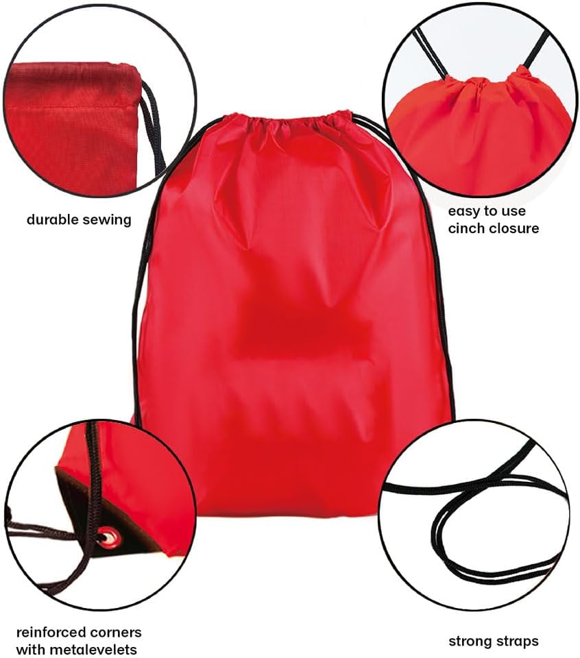Drawstring Backpack Bulk 50 Packs Draw String Bags for Gym Sports Trip Pedestrianism Cinch Sack DIY for Women Men (red)
