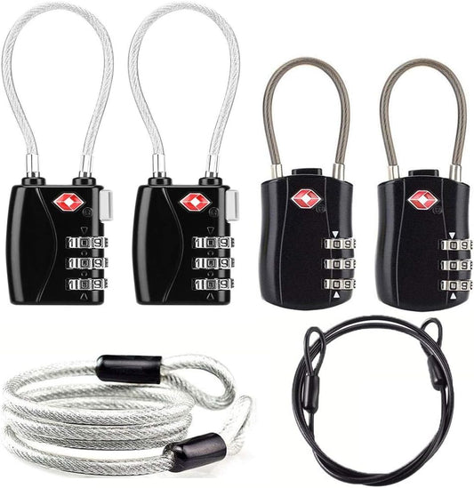 TSA Locks, Digit Combination Padlockss and Steel Cable Combination Travel Security Lock, Luggage Travel Lock Coded Lock for Baggage Travel Bag, Suit Case, Gym, Bike Locks (TSA Luggage Locks-4)