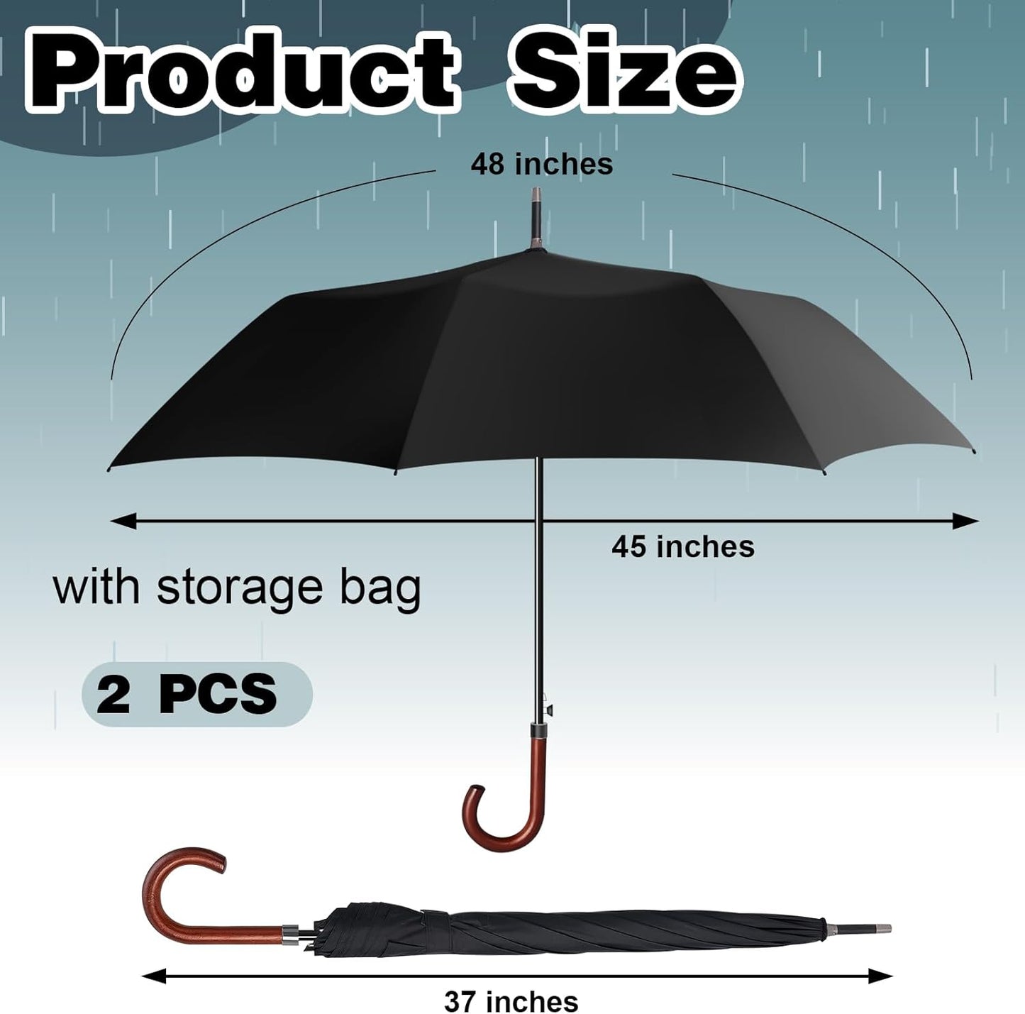 Silkfly 48 Inch Auto Open Umbrella Wooden J Stick Vintage Handle Windproof Unbreakable Wedding Fast Drying Rain Umbrella