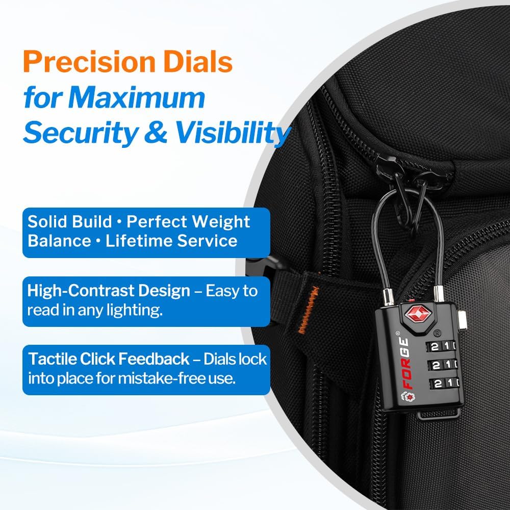 TSA Approved Cable Luggage Locks, 6 Pack, Easy Read Dials with Alloy Body