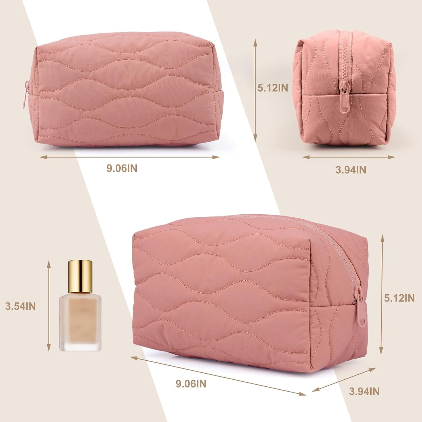 Make up Bag Travel Cosmetic Bag for Women Girls Zipper Puffy Padded Makeup Organizer Waterproof Portable Pouch Purse Lightweight Toiletry Accessories Storage Dark Pink