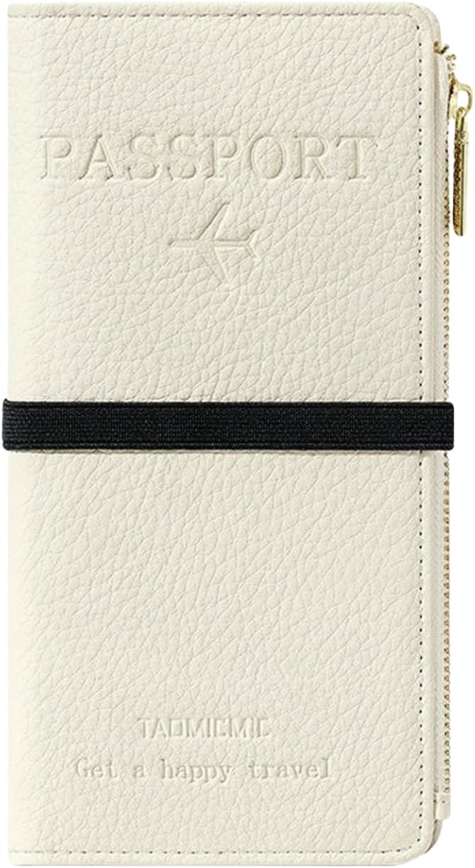 RFID-Blocking Leather Travel Wallet & Passport Holder with Zipper Pocket, Card Slots, and Phone Compartment – Waterproof Travel Organizer for Women & Men. TG-1 (White)