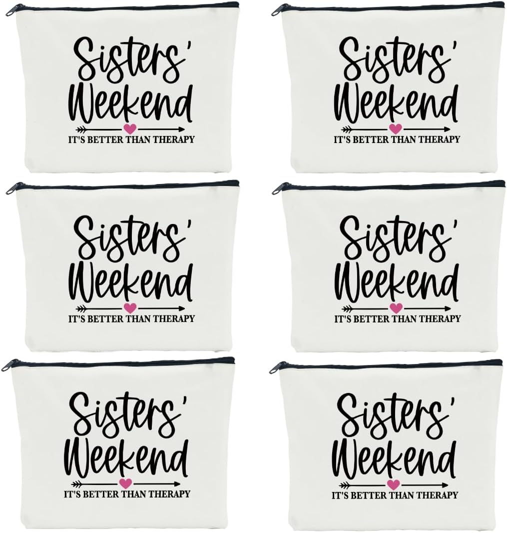 6 Pcs Girls Weekend Gifts for Women Girls Trip Gifts Favors Makeup Bag Cosmetic Bag Bestie Gifts Weekend Bag Coin Purse for Female Lady Girl Friend Coworker Travel Vacation Christmas Birthday