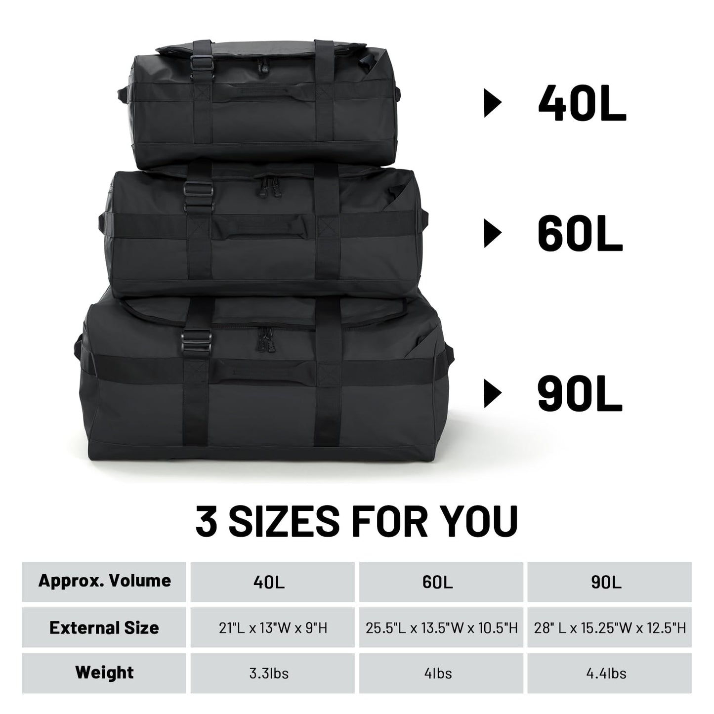 MIER 40L/60L/90L Water Resistant Backpack Duffel, Heavy Duty Duffle Bags