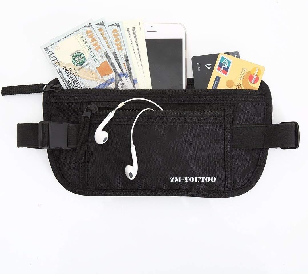 Money Belt for Travel - Hidden Travel Pouch Protect Your Credit and Money With RFID Blocking Passport Holder Waist Wallet (Black)