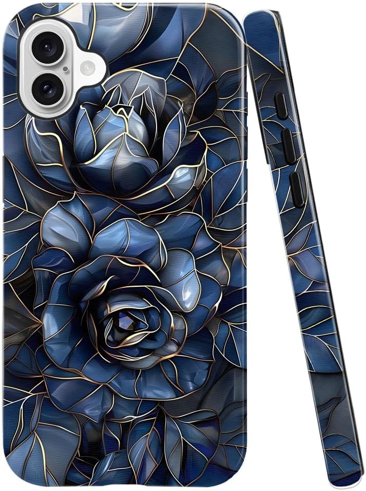 Case for iPhone 16 Plus - Slim Fit Anti-Scratch Phone Case for Girl Women - Rose Floral Stained Glass (Glossy)