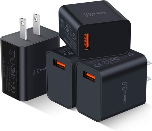 Fast Charge 3.0 USB Wall Charger [4-Pack] 5V 3A Fast Charging Block 18W QC Power Adapter for Wireless Charger Stand, Compatible with iPhone 16 15 14 Pro Max Galaxy S24 S23 Ultra 22 21 20 A03s