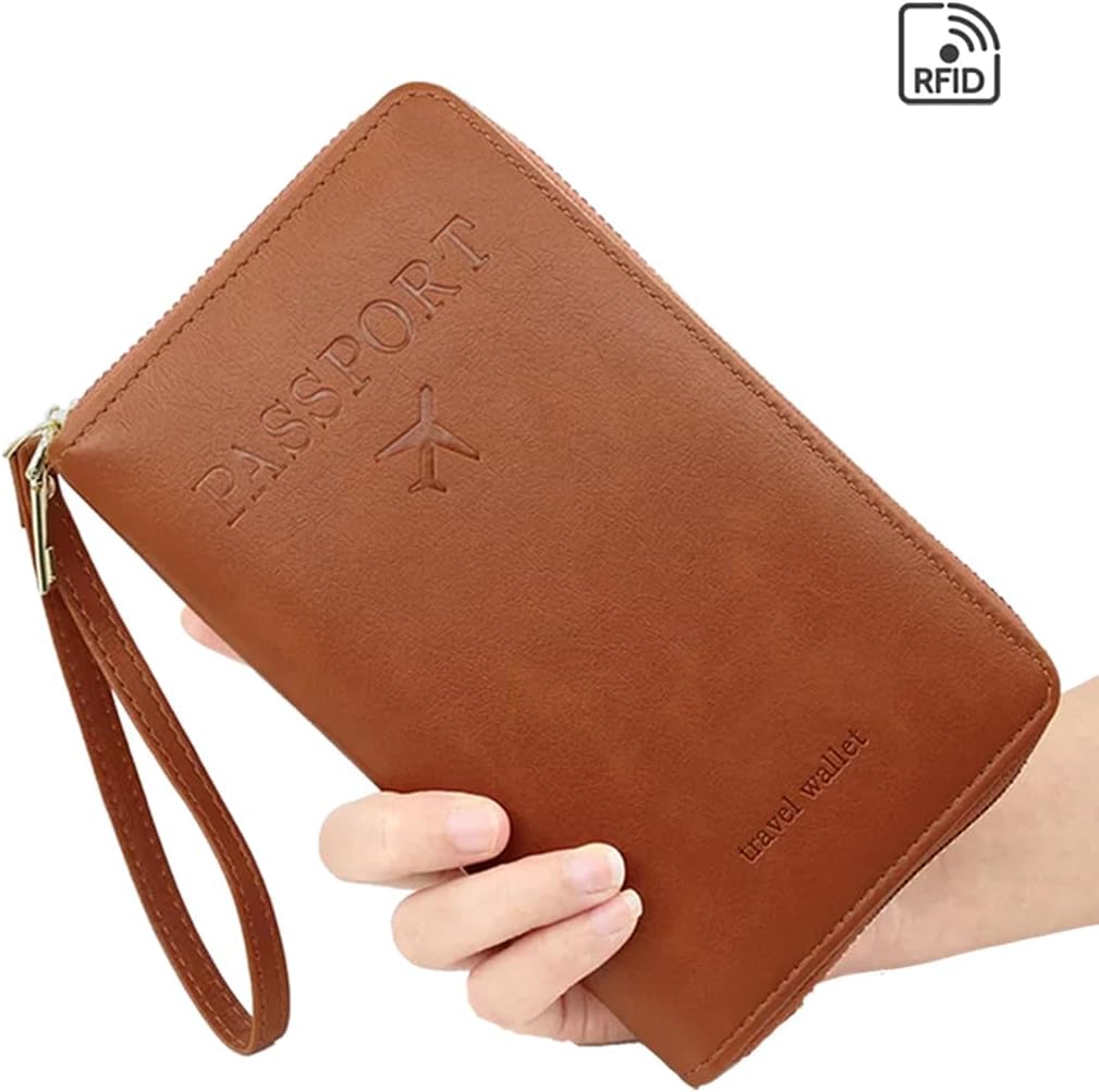 Similarbe Multifunctional RFID Passport Wallet, RFID Blocking Travel Document Organizer Clutch Bag, Anti-theft Wallet (Pink)