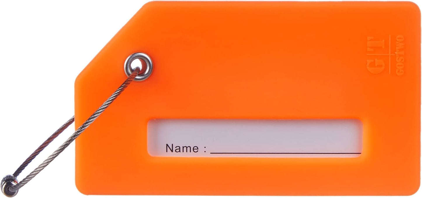Gostwo 2 Pack Silicone Luggage Tags for Suitcases, 26 Initial Letter Baggage Labels Handbag School Bag Suitcase Instrument Tag with Stainless Steel Loop(Orange)(Airplane)