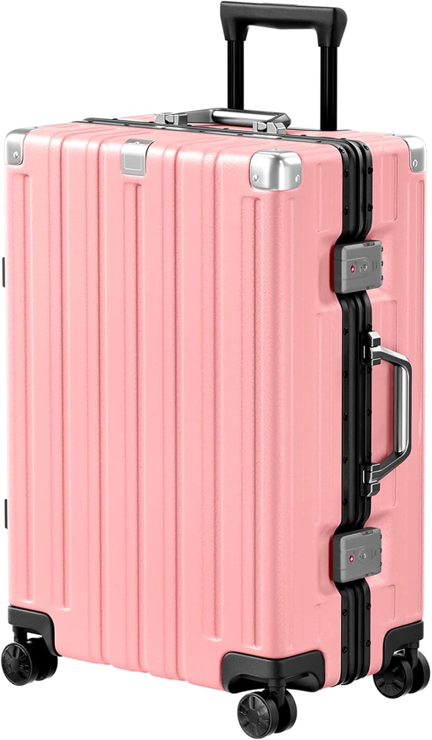 Krute Luggage 24 Inch Aluminum Frame Zipperless Suitcase with Spinner Wheels Checked Luggage PC+ABS