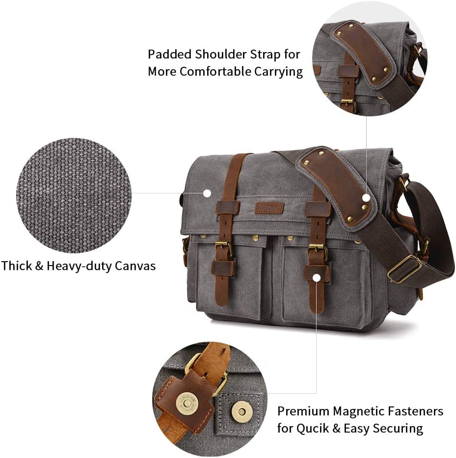 Kattee Military Messenger Bag Canvas Leather Shoulder Bag