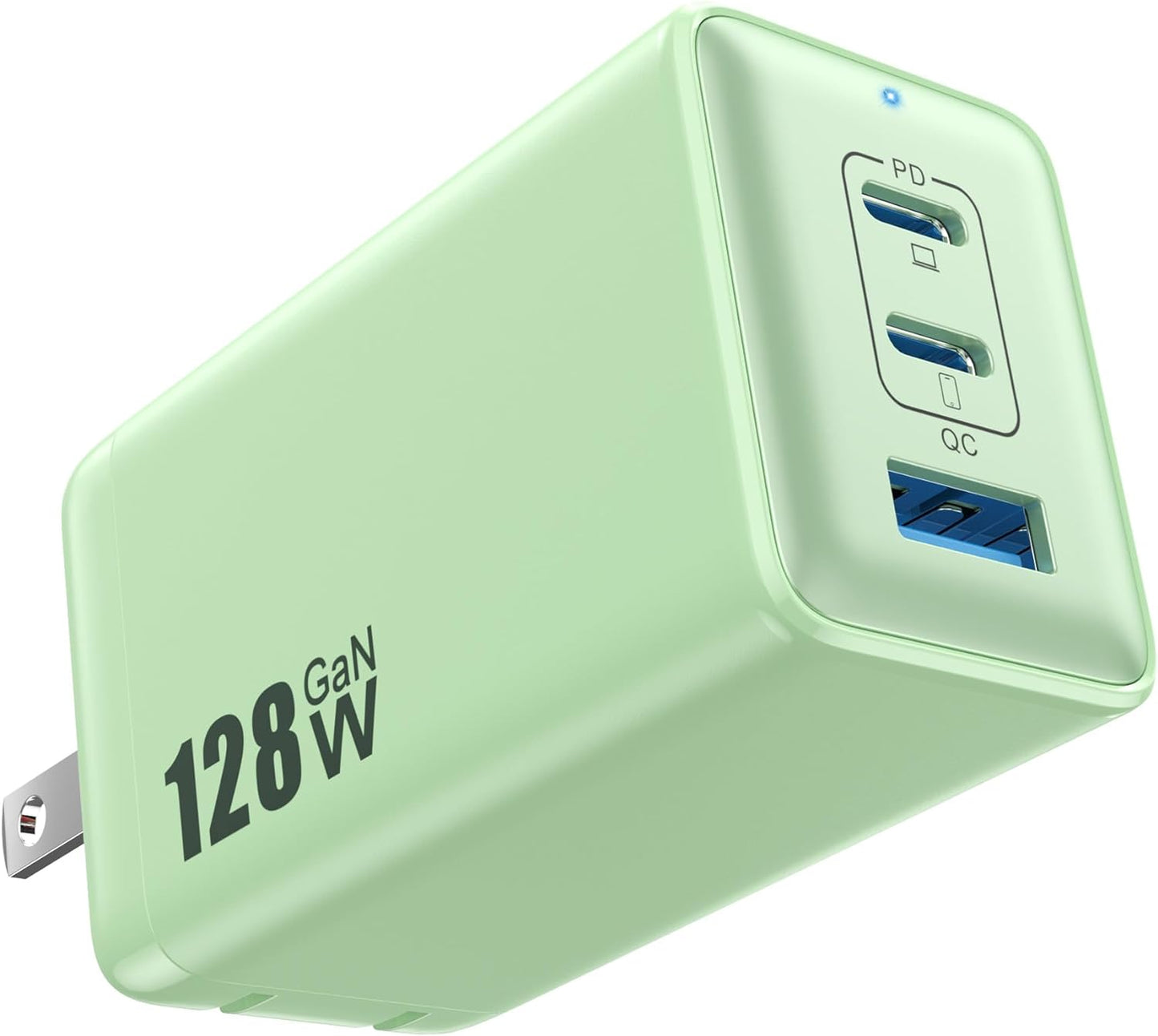 128W USB C Wall Charger,GaN III 3-Port Fast Charging Station,PD QC Foldable Charger Block Portable 65W Laptop Adapter for MacBook Pro/Air,iPad Pro,Galaxy S23,Dell XPS 13,iPhone 17/16/Pro etc