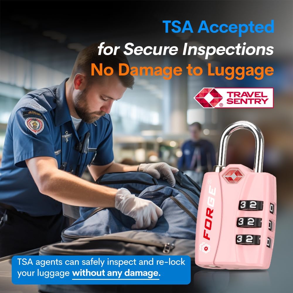 Forge Luggage Locks TSA Approved Luggage Locks, Small TSA Locks with Zinc Alloy Body, Open Alert