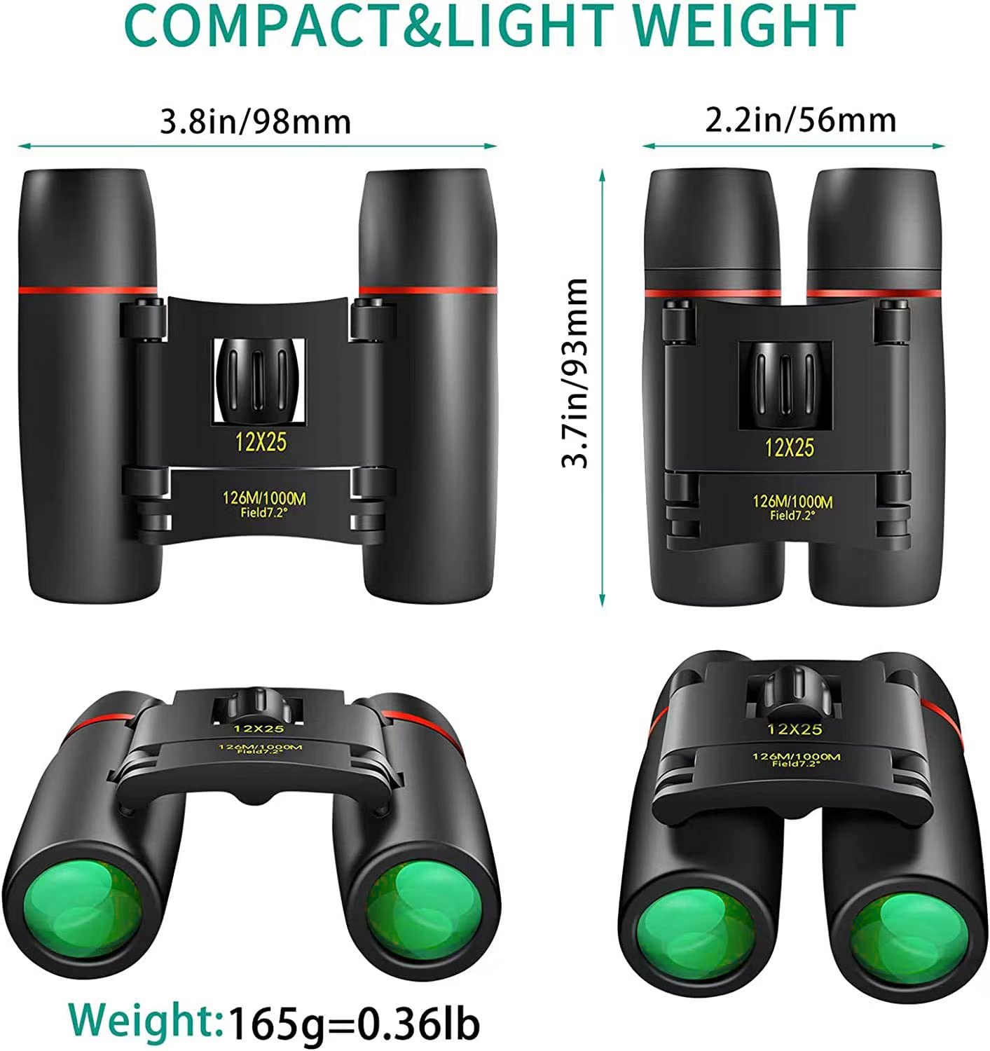 POLDR 12X25 Small Pocket Binoculars Compact for Adults