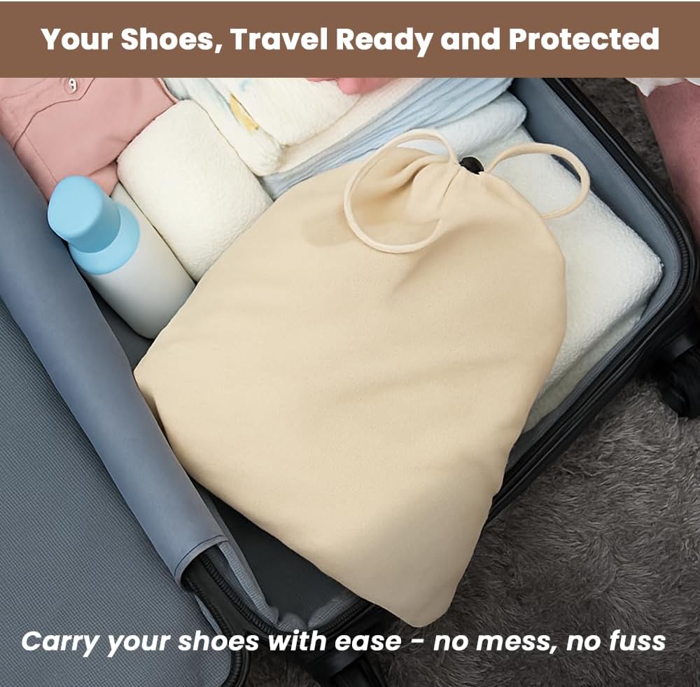 LFH Cotton Shoe Storage Bags with Drawstring, Dustproof Breathable Reusable Organizer, Perfect For