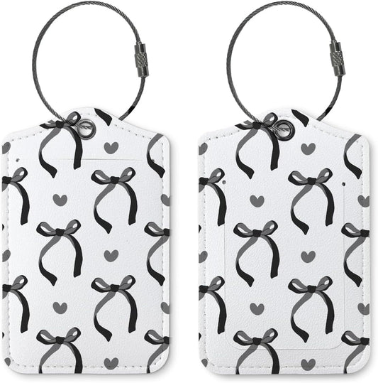 Coquette Black Bow Luggage Tags for Suitcases, Cute Luggage Tags for Women, Preppy Gifts, Cute Trendy 2 Pack Luggage Tag for Travel, Teen Girls Gifts Suitcase Tags