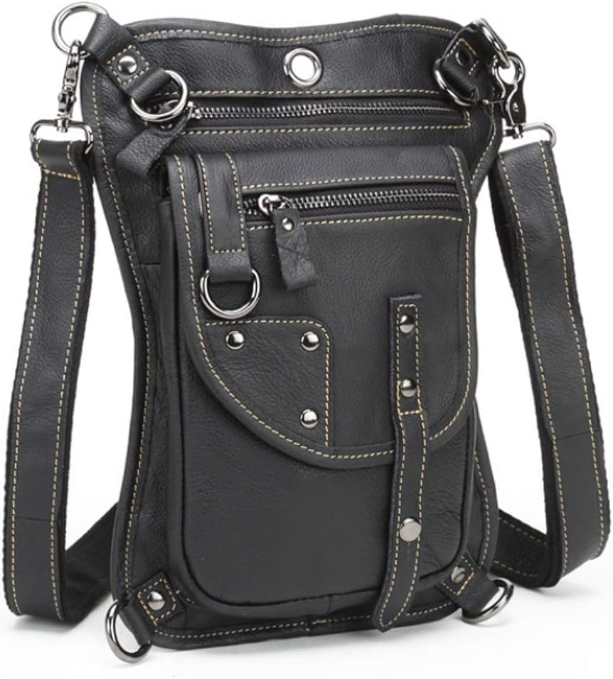 Leather Waist Pack Drop Leg Bag for Men Women Belt Bumbag Multi-Purpose Motorcycle Bike Outdoor Sports Tactical Cycling Riding Hiking Camping Pouch