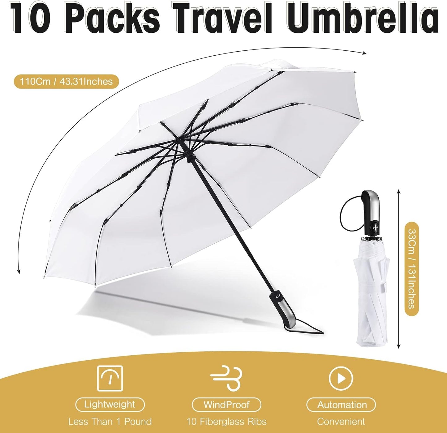 LEIFIDE 10 Pack Collapsible Wedding Umbrellas Bulk Compact Set Windproof Travel Rain Umbrellas Folding and Portable Automatic Open Close for 1-2 People, Men and Women, Guests